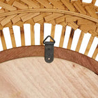 Specchio da parete rotondo in rattan e metallo, 35,63", con cornice a raggiera, marrone