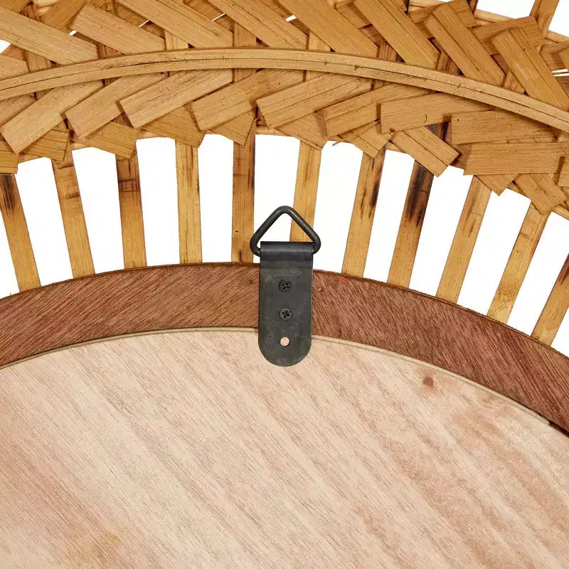 Specchio da parete rotondo in rattan e metallo, 35,63", con cornice a raggiera, marrone