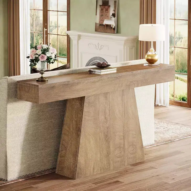 Consolle rustica da 160 cm con base trapezoidale per ingresso, corridoio e soggiorno