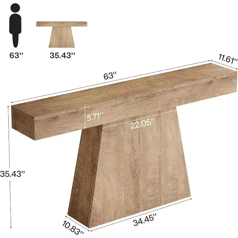 Consolle rustica da 160 cm con base trapezoidale per ingresso, corridoio e soggiorno