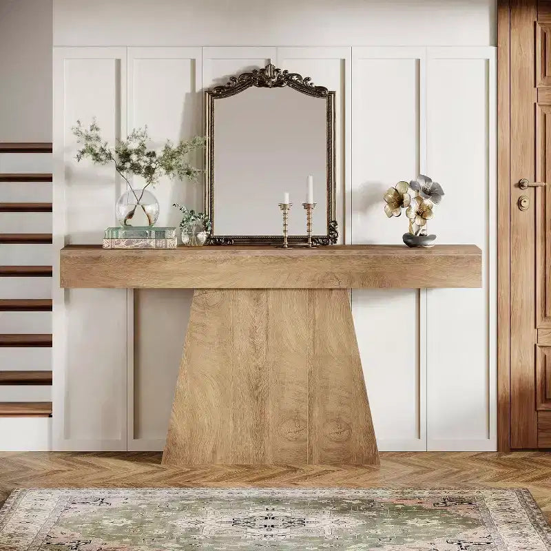 Consolle rustica da 160 cm con base trapezoidale per ingresso, corridoio e soggiorno