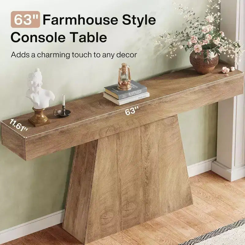 Consolle rustica da 160 cm con base trapezoidale per ingresso, corridoio e soggiorno