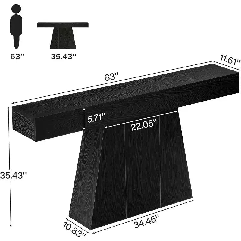 Consolle rustica da 160 cm con base trapezoidale per ingresso, corridoio e soggiorno