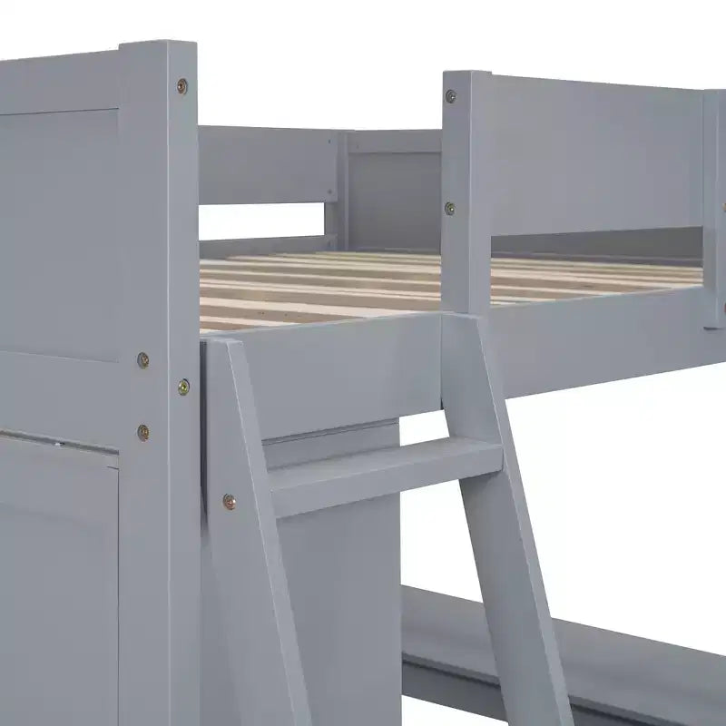 Letto a soppalco full size con scrivania e ripiano, legno massello di pino, sponda di sicurezza, 181 kg, 198 x 146 cm