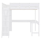 Letto a soppalco full size con scrivania e ripiano, legno massello di pino, sponda di sicurezza, 181 kg, 198 x 146 cm