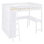 Letto a soppalco full size con scrivania e ripiano, legno massello di pino, sponda di sicurezza, 181 kg, 198 x 146 cm