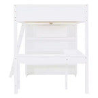 Letto a soppalco full size con scrivania e ripiano, legno massello di pino, sponda di sicurezza, 181 kg, 198 x 146 cm