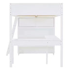 Letto a soppalco full size con scrivania e ripiano, legno massello di pino, sponda di sicurezza, 181 kg, 198 x 146 cm