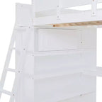 Letto a soppalco full size con scrivania e ripiano, legno massello di pino, sponda di sicurezza, 181 kg, 198 x 146 cm