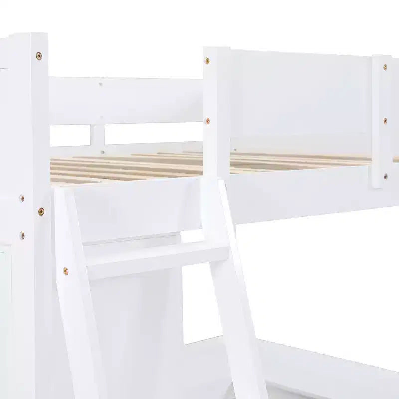 Letto a soppalco full size con scrivania e ripiano, legno massello di pino, sponda di sicurezza, 181 kg, 198 x 146 cm
