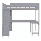 Letto a soppalco full size con scrivania e ripiano, legno massello di pino, sponda di sicurezza, 181 kg, 198 x 146 cm