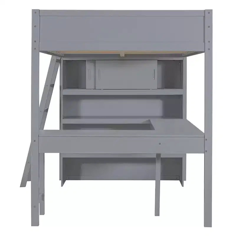 Letto a soppalco full size con scrivania e ripiano, legno massello di pino, sponda di sicurezza, 181 kg, 198 x 146 cm