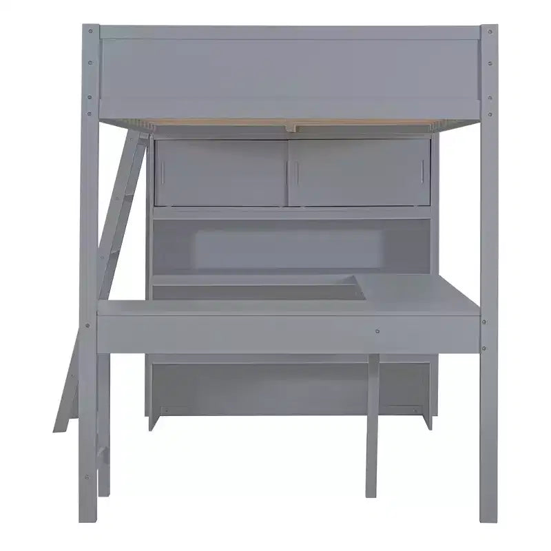 Letto a soppalco full size con scrivania e ripiano, legno massello di pino, sponda di sicurezza, 181 kg, 198 x 146 cm