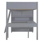 Letto a soppalco full size con scrivania e ripiano, legno massello di pino, sponda di sicurezza, 181 kg, 198 x 146 cm