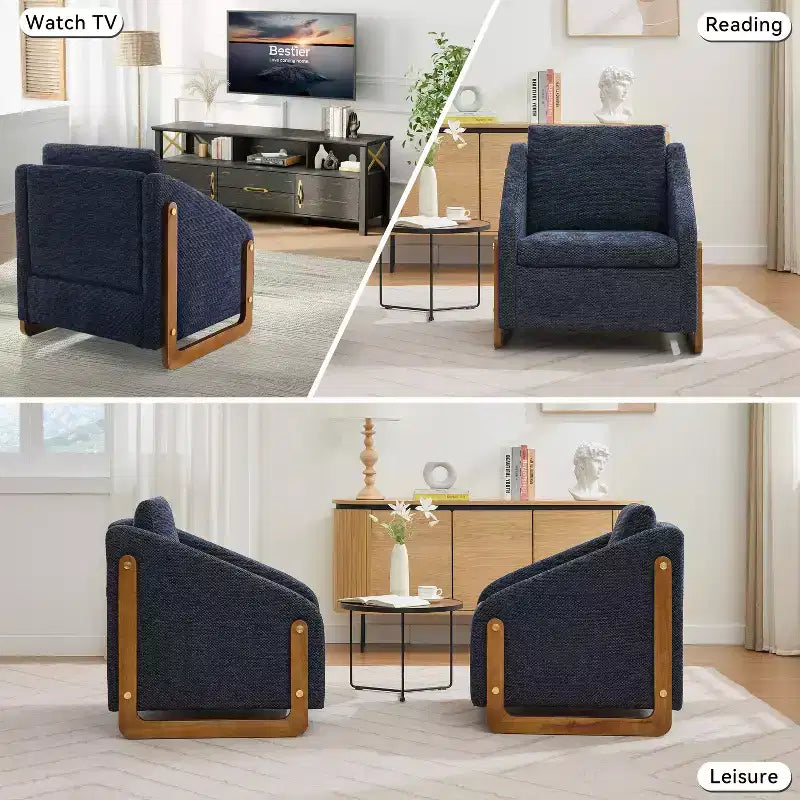 Poltrona Bernie in ciniglia con struttura in legno e borchie