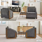 Poltrona Bernie in ciniglia con struttura in legno e borchie