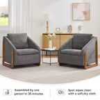 Poltrona Bernie in ciniglia con struttura in legno e borchie