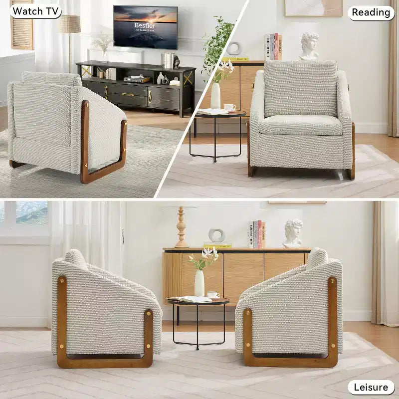 Poltrona Bernie in ciniglia con struttura in legno e borchie