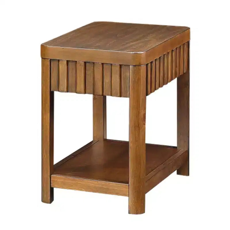 Tavolino da Divano Rettangolare Stile Fattoria con Ripiano Contenitore, Tavolino Laterale con Gambe in Legno Massello per Soggiorno, Camera da Letto, Ufficio, Noce