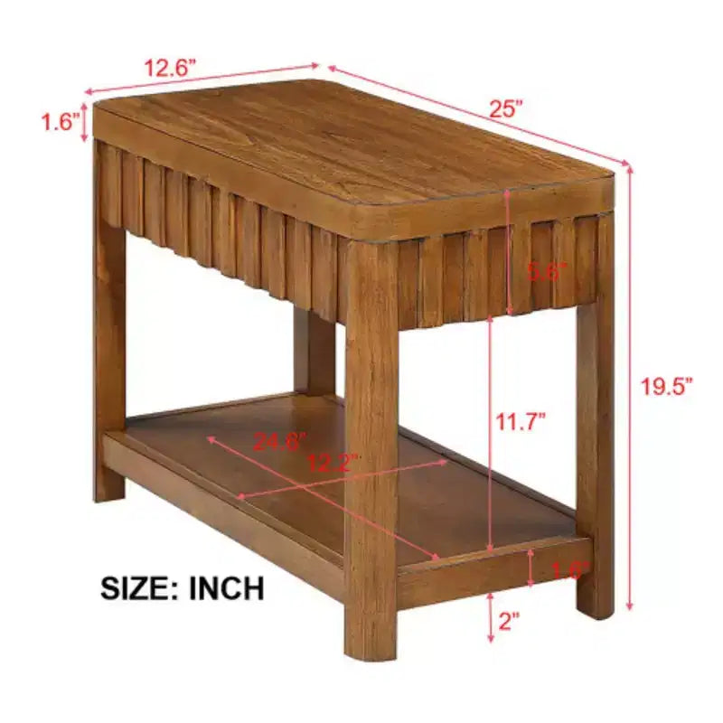Tavolino da Divano Rettangolare Stile Fattoria con Ripiano Contenitore, Tavolino Laterale con Gambe in Legno Massello per Soggiorno, Camera da Letto, Ufficio, Noce