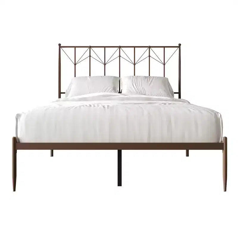 Letto a Piattaforma in Metallo con Pomoli Decorativi a Sfera, Telaio Verniciato a Polvere, Nessuna Rete a Molle Necessaria