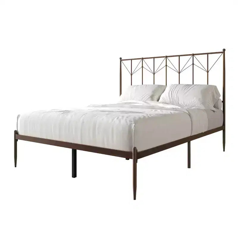 Letto a Piattaforma in Metallo con Pomoli Decorativi a Sfera, Telaio Verniciato a Polvere, Nessuna Rete a Molle Necessaria