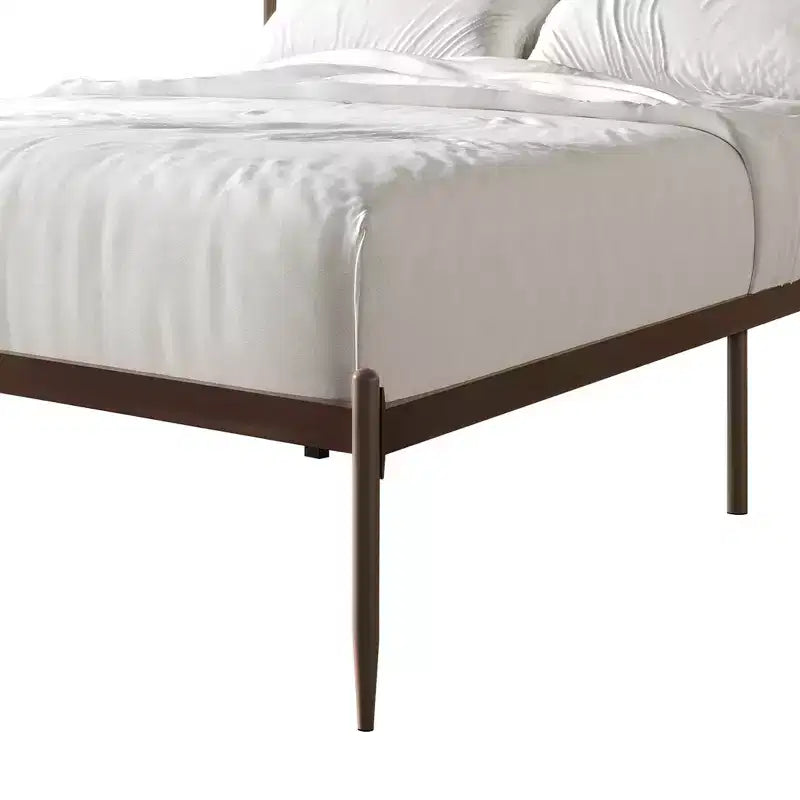 Letto a Piattaforma in Metallo con Pomoli Decorativi a Sfera, Telaio Verniciato a Polvere, Nessuna Rete a Molle Necessaria