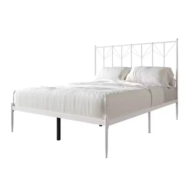Letto a Piattaforma in Metallo con Pomoli Decorativi a Sfera, Telaio Verniciato a Polvere, Nessuna Rete a Molle Necessaria