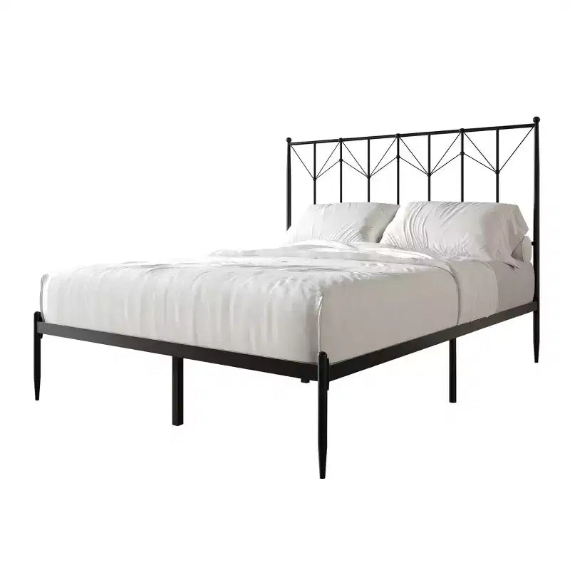 Letto a Piattaforma in Metallo con Pomoli Decorativi a Sfera, Telaio Verniciato a Polvere, Nessuna Rete a Molle Necessaria