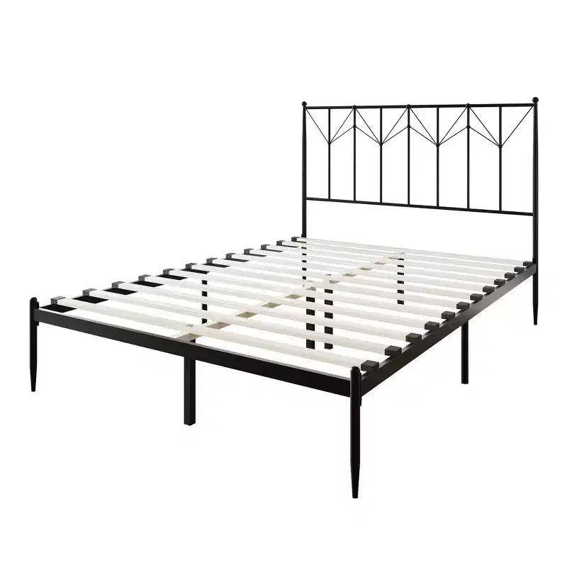 Letto a Piattaforma in Metallo con Pomoli Decorativi a Sfera, Telaio Verniciato a Polvere, Nessuna Rete a Molle Necessaria