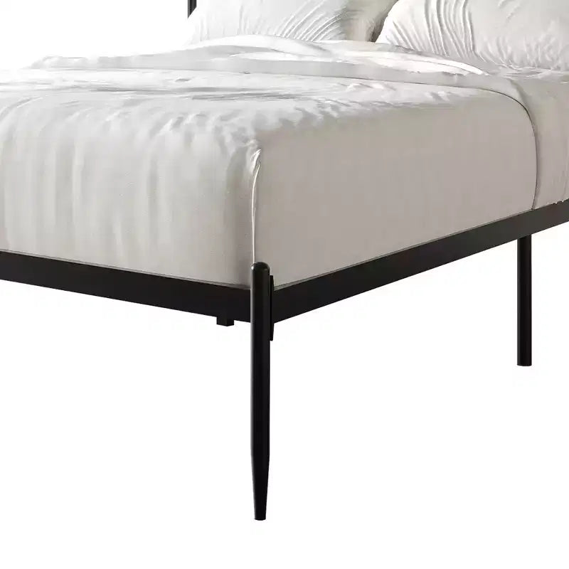 Letto a Piattaforma in Metallo con Pomoli Decorativi a Sfera, Telaio Verniciato a Polvere, Nessuna Rete a Molle Necessaria
