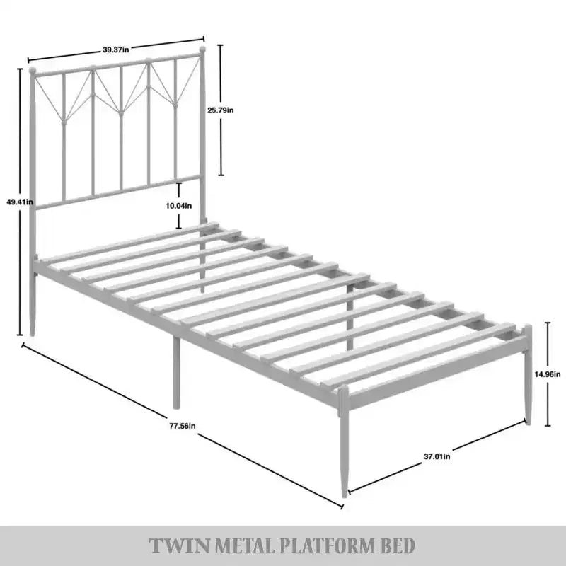 Letto a Piattaforma in Metallo con Pomoli Decorativi a Sfera, Telaio Verniciato a Polvere, Nessuna Rete a Molle Necessaria