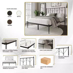Letto a Piattaforma in Metallo con Pomoli Decorativi a Sfera, Telaio Verniciato a Polvere, Nessuna Rete a Molle Necessaria