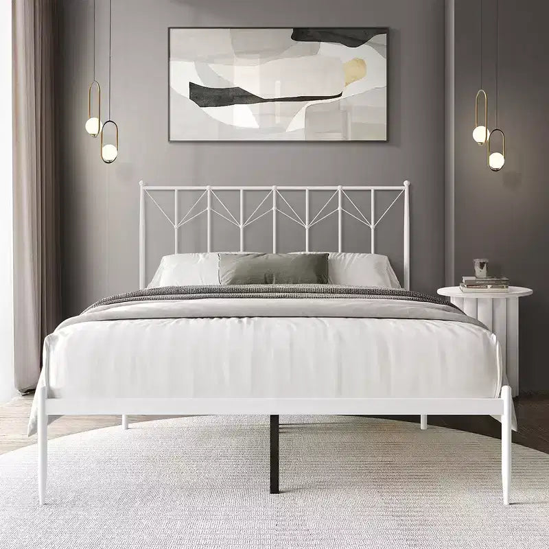 Letto a Piattaforma in Metallo con Pomoli Decorativi a Sfera, Telaio Verniciato a Polvere, Nessuna Rete a Molle Necessaria