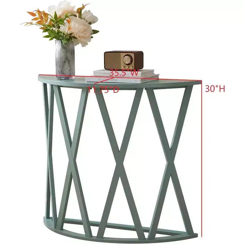Consolle Vienna Half Moon, design a X, verde avocado, per ingresso e soggiorno