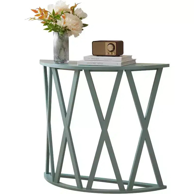 Consolle Vienna Half Moon, design a X, verde avocado, per ingresso e soggiorno