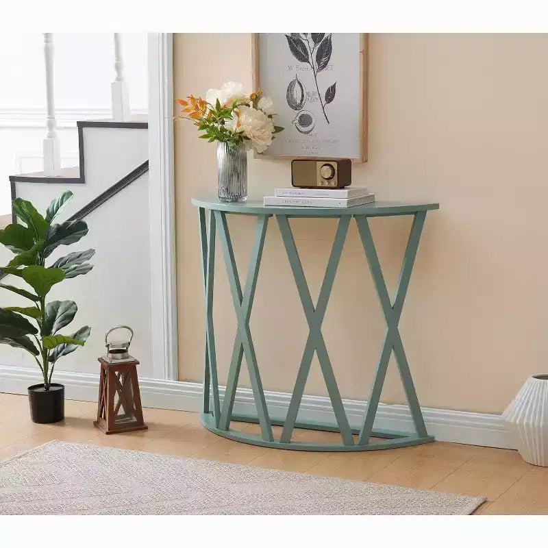 Consolle Vienna Half Moon, design a X, verde avocado, per ingresso e soggiorno