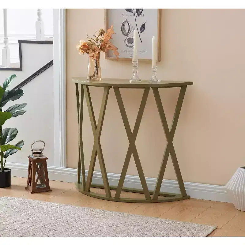 Consolle Vienna Half Moon, design a X, verde avocado, per ingresso e soggiorno