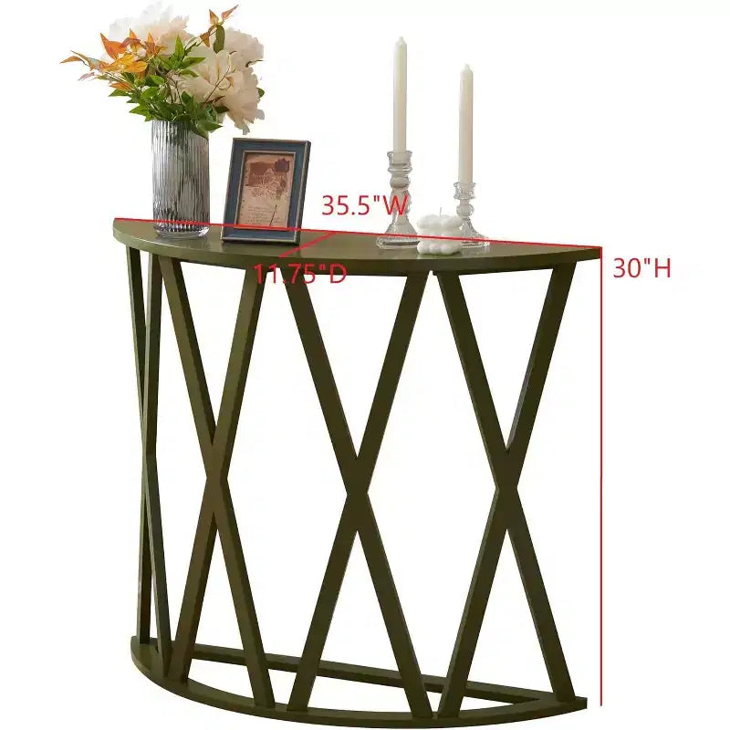 Consolle Vienna Half Moon, design a X, verde avocado, per ingresso e soggiorno