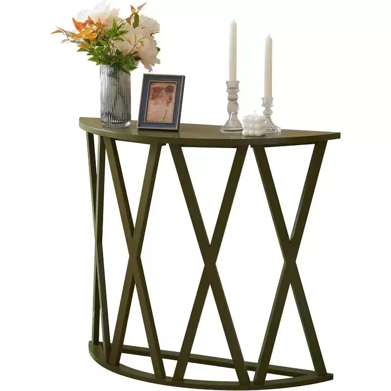 Consolle Vienna Half Moon, design a X, verde avocado, per ingresso e soggiorno