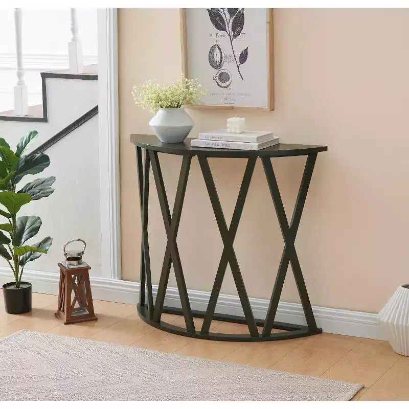 Consolle Vienna Half Moon, design a X, verde avocado, per ingresso e soggiorno