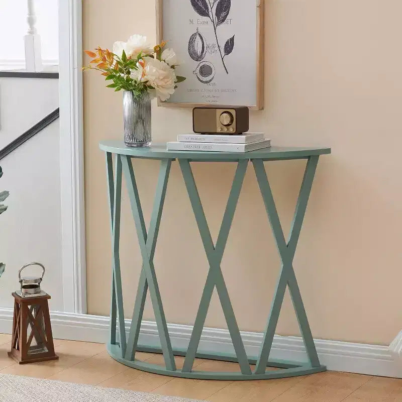 Consolle Vienna Half Moon, design a X, verde avocado, per ingresso e soggiorno