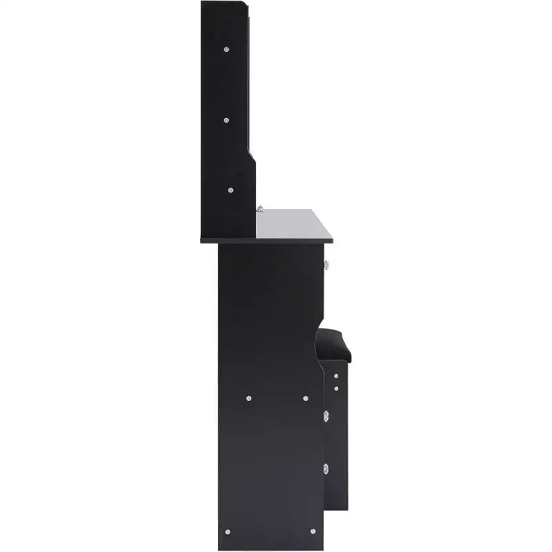 Toeletta con cassetto a sinistra, sgabello imbottito, specchio scorrevole extra-large e vano portaoggetti multilivello