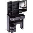 Toeletta con cassetto a sinistra, sgabello imbottito, specchio scorrevole extra-large e vano portaoggetti multilivello