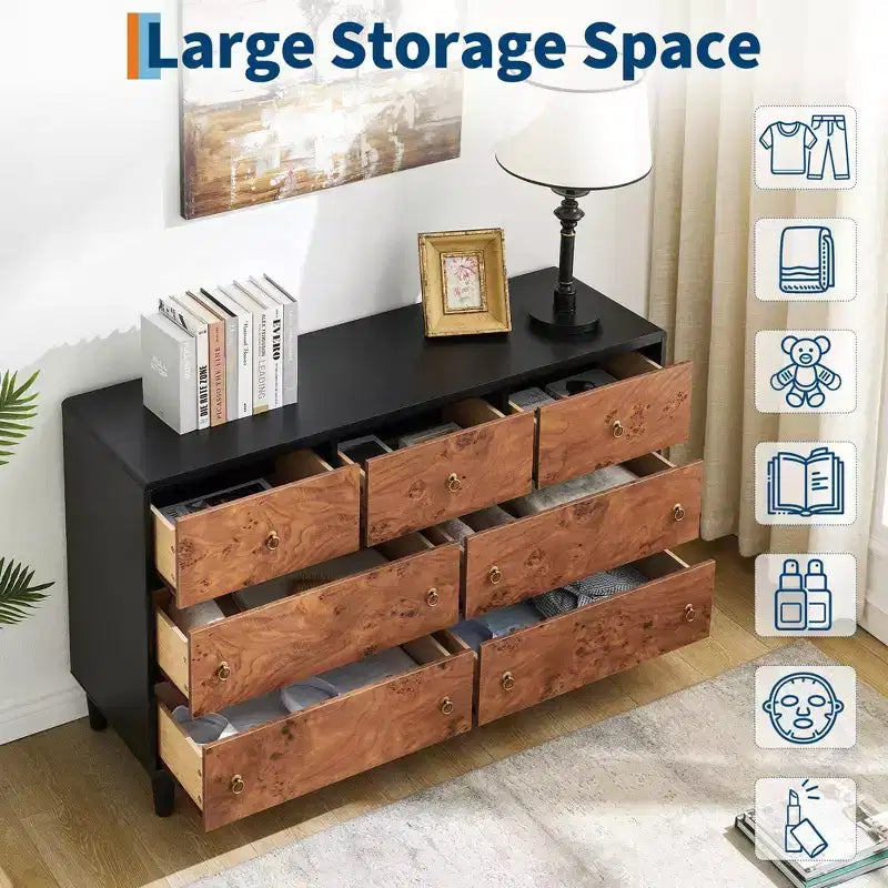Cassettiera a 6 cassetti, 120 cm, moderna con maniglie rotonde vintage, rovere naturale