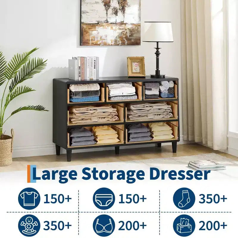 Cassettiera a 6 cassetti, 120 cm, moderna con maniglie rotonde vintage, rovere naturale