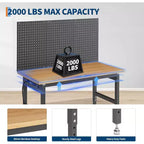 Banco da Lavoro Regolabile da 48" con Pannello Forato, Capacità 2000 libbre, Altezza 28-40", Garage e Officina