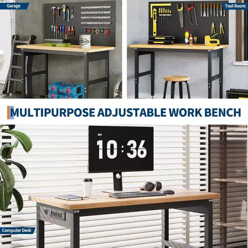 Banco da Lavoro Regolabile da 48" con Pannello Forato, Capacità 2000 libbre, Altezza 28-40", Garage e Officina