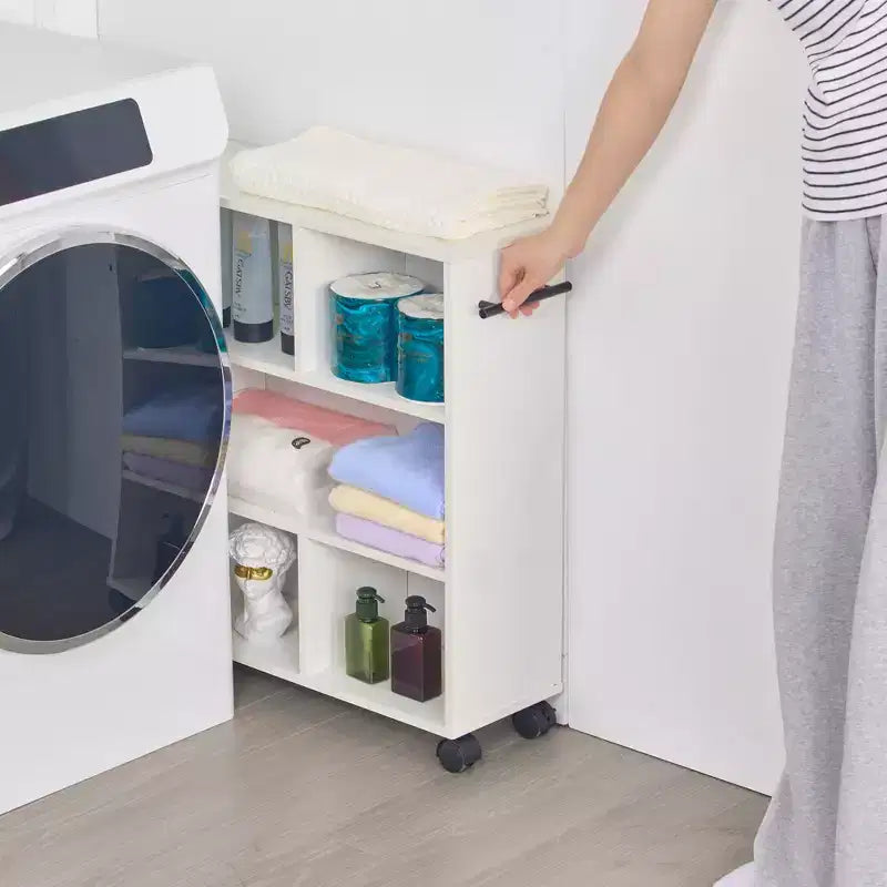 Carrello da cucina a 3 livelli con ruote bloccabili e ripiani aperti, legno, bianco