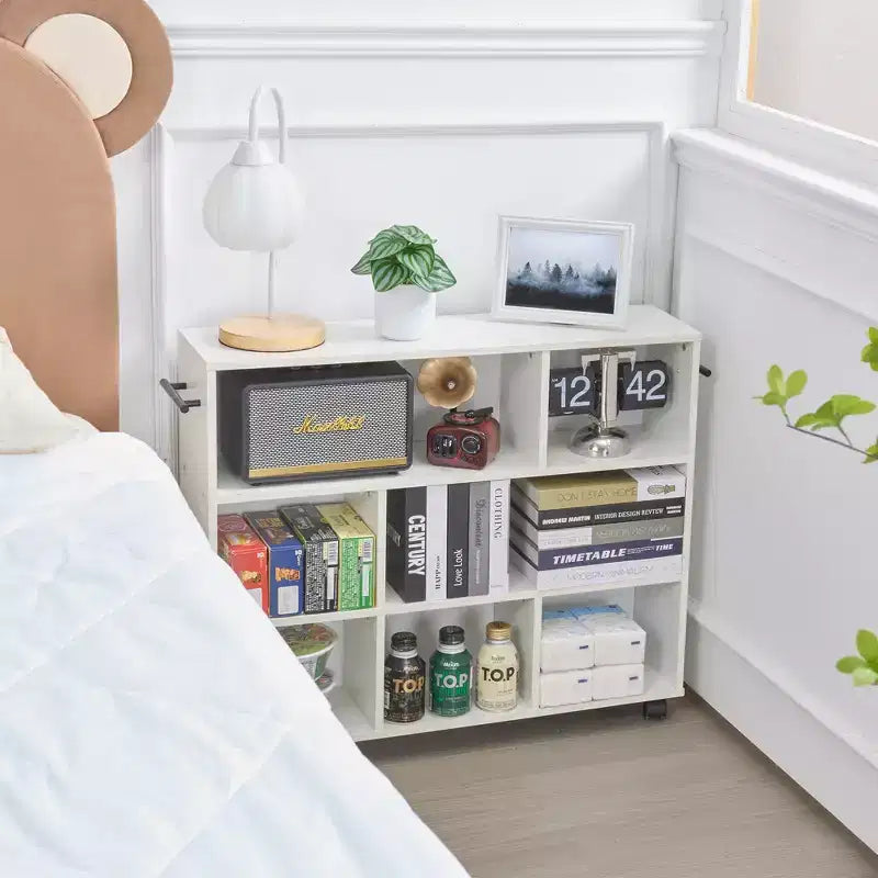 Carrello da cucina a 3 livelli con ruote bloccabili e ripiani aperti, legno, bianco